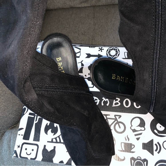 Women’s 8 BAMBOO LIMELIGHTS Black Faux Suede High Over the Knee Sandal Boots NEW - Picture 7 of 12